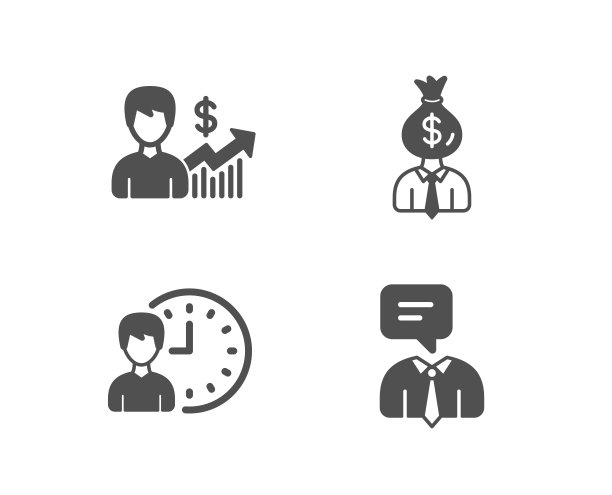 业务增长，经理和工作时间图标。支持服务的迹象。图片下载