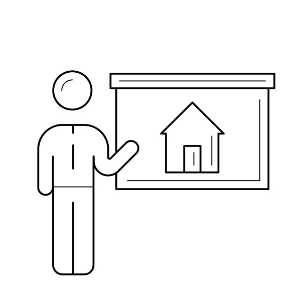 房地产经纪人在房子介绍线图标图片下载