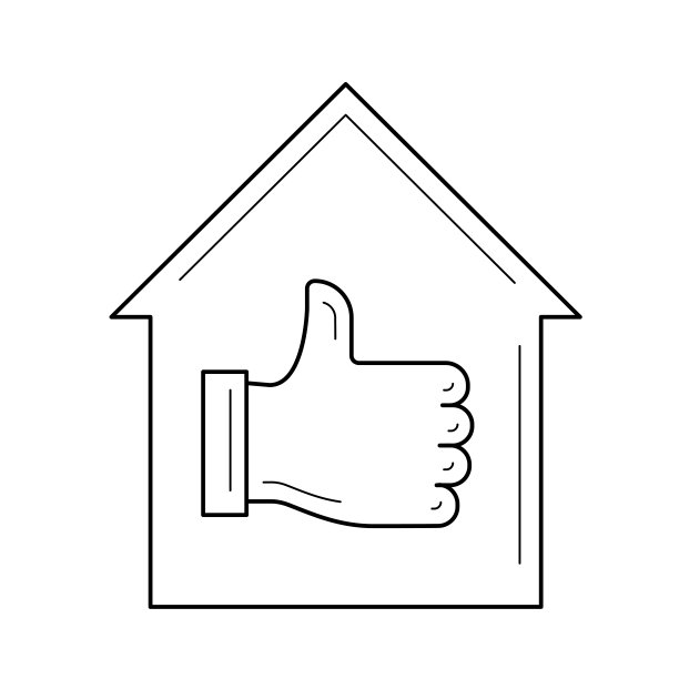 房子与拇指向上的线图标图片下载