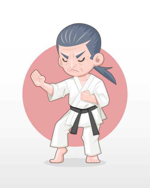 老人空手道大师在战斗姿态插图图片下载