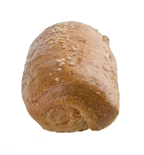 面包，白色背景上自制的全麦面包图片下载