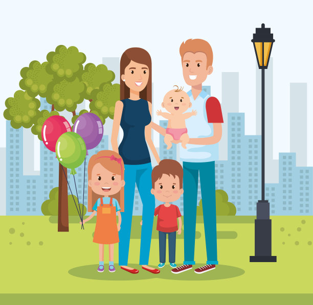 可爱的家庭在公园里快乐的人物图片下载