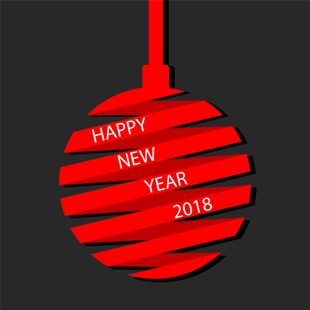 红色丝带制成的圣诞球孤立在黑暗的背景。红色的丝带，文字，横幅新年和圣诞快乐。矢量插图为您的设计图片下载