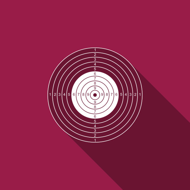 射击比赛目标运动图标，带长阴影。用于射击场或手枪射击的带数字的干净目标。扁平设计。矢量图图片下载