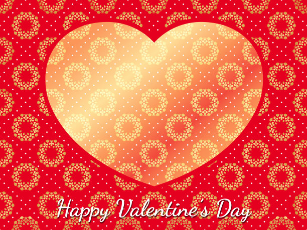 无缝的情人节贺卡，有装饰的背景和一个金色的心形。图片下载