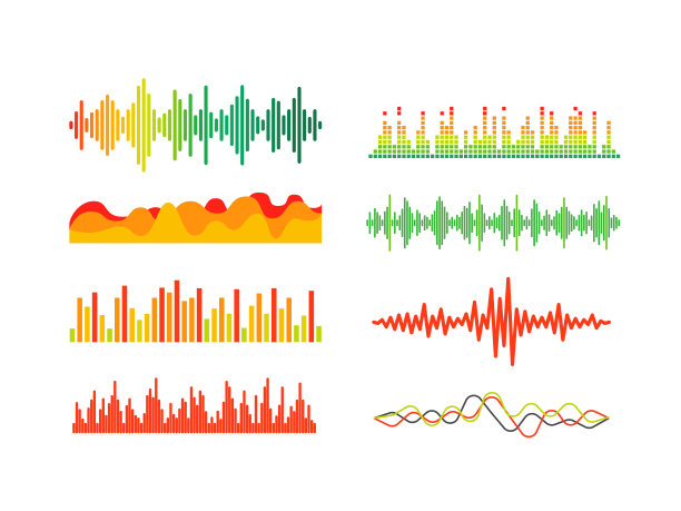 不同颜色的声波矢量集。向量的剪纸艺术素材图片