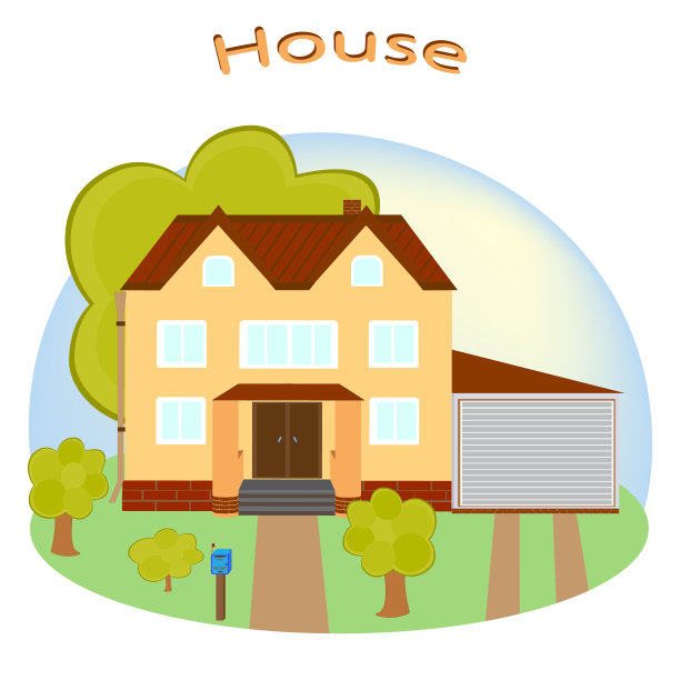 这房子是平房风格的。美丽的现代别墅。详细的特写。矢量插图。图片下载