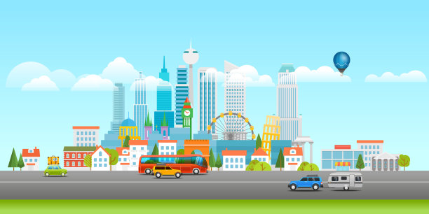 有汽车的现代城市景观素材图片