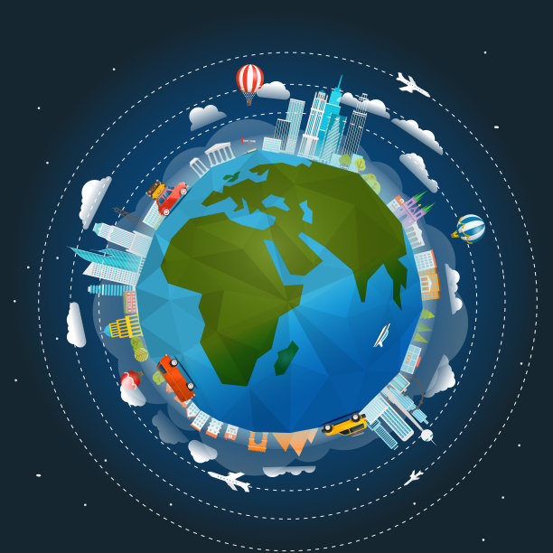 地球和不同的建筑物和车辆信息图表模板素材图片