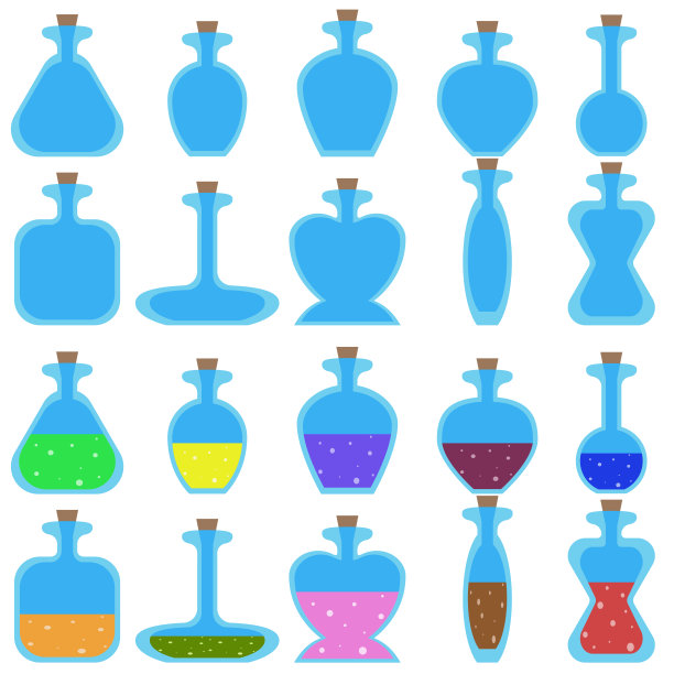 一套卡通矢量瓶的不同形状的游戏。图片下载
