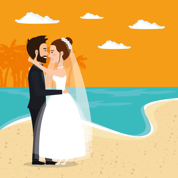 新婚夫妇在海滩上图片下载
