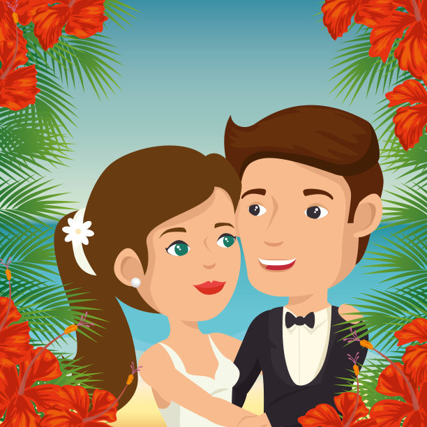 新婚夫妇在海滩上图片下载