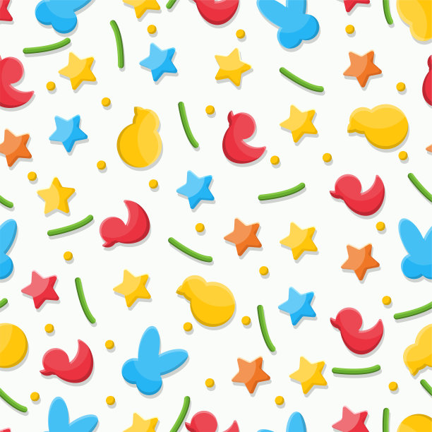 洒蛋糕图案的五彩小兔子、小兔子、小鸡、小鸭子、星星图片下载