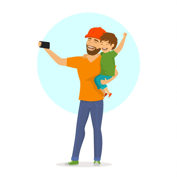 父亲和儿子自拍可爱的卡通孤立矢量插图场景图片下载