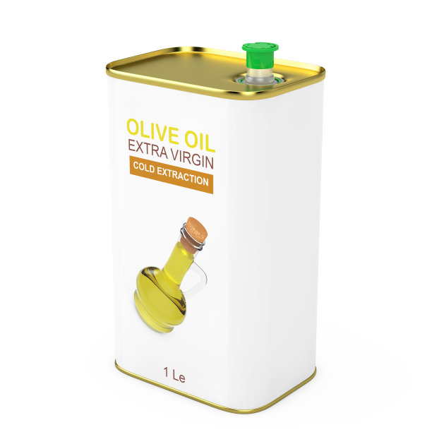 抽象标志橄榄油特级初榨金属罐。3d渲染图片下载