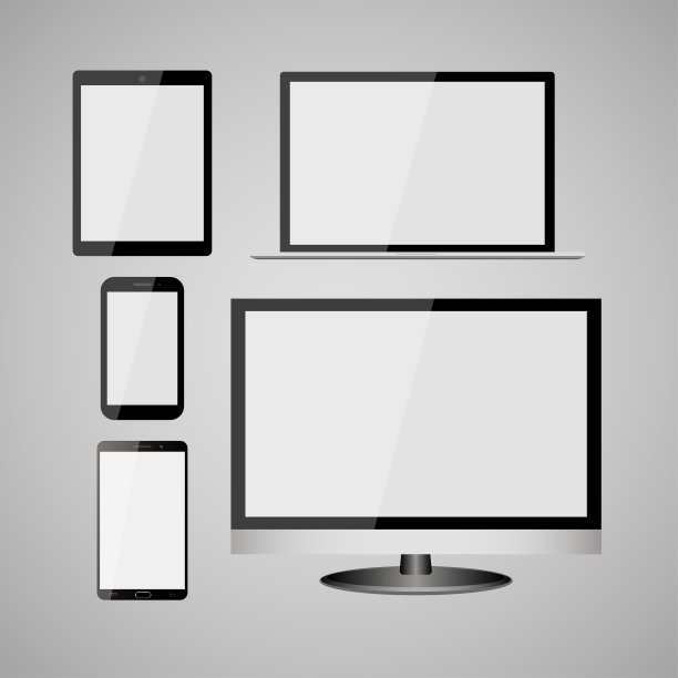 收藏现实的现代空白屏幕液晶，led，电视，显示器，笔记本电脑，笔记本，pad，手机的灰色背景。电子行业图片下载