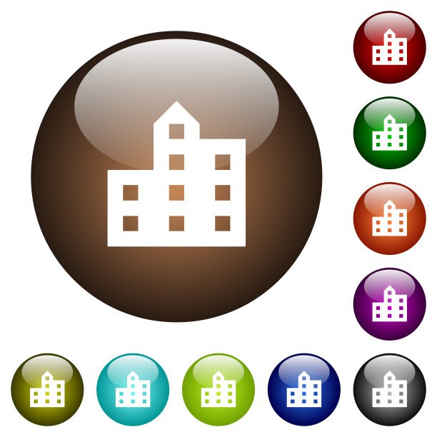 城市剪影彩色玻璃按钮图片下载