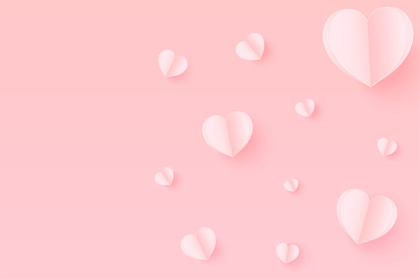 粉色心形纸与复制空间。纸心在粉红色的背景上飞行。矢量插图，母亲节，情人节素材图片