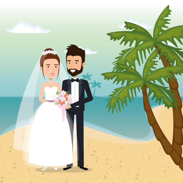 新婚夫妇在海滩上图片下载