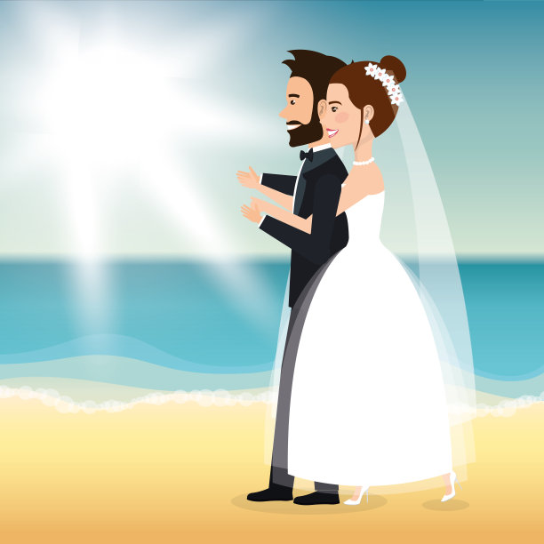 新婚夫妇在海滩上图片下载