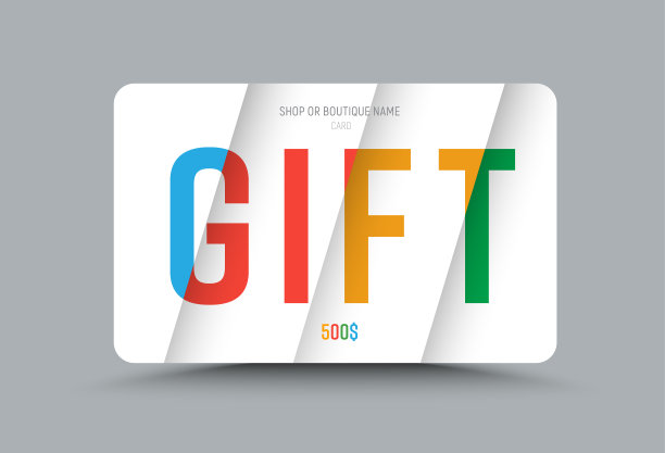 礼品卡的模板，白色的多色文字在不同高度的展板上。图片下载