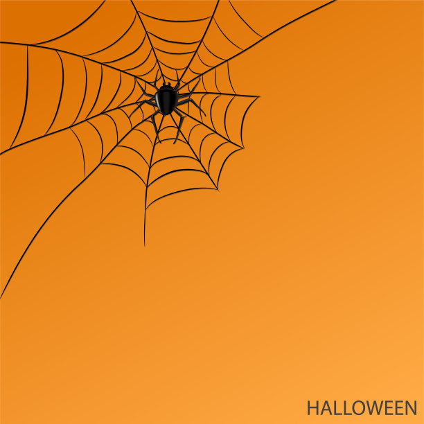蜘蛛网上的万圣节橙色背景为您的设计，股票矢量插图图片下载