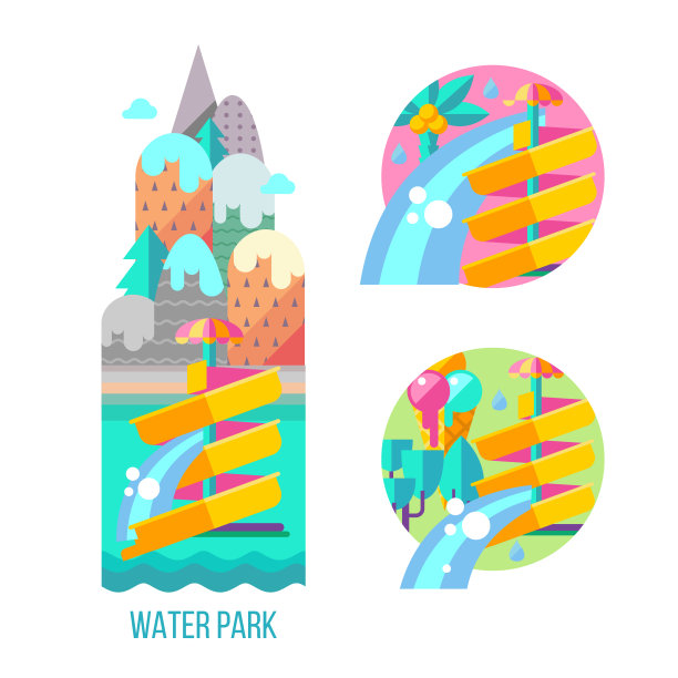 水上公园。你好,夏天。向量的剪纸艺术。图片下载