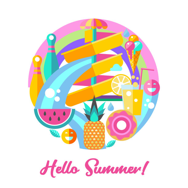 水上公园。你好,夏天。向量的剪纸艺术。图片下载