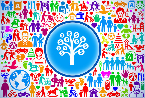 钱树家庭和父母矢量图标模式图片下载