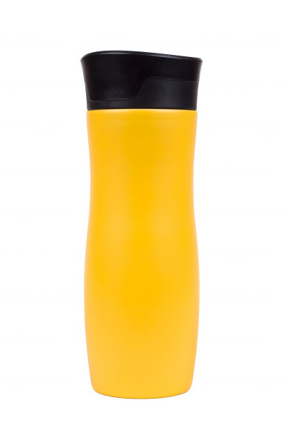 黄色保温杯与白色隔离图片下载