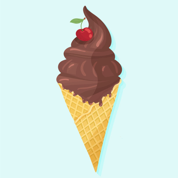 冰淇淋在明亮的卡通风格。冰淇淋矢量在漂亮的颜色孤立在蓝色的背景。图片下载