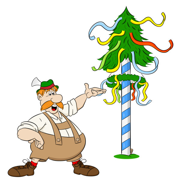 卡通巴伐利亚人在五月柱前图片下载