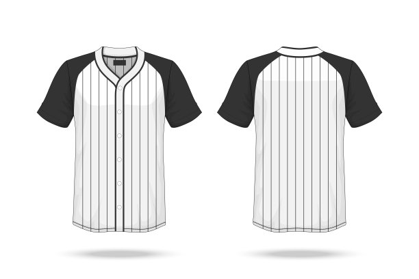 规格棒球T恤模型隔离在白色背景上，衬衫上的空白空间用于设计和放置元素或文本在衬衫上，空白用于打印，矢量插图图片下载