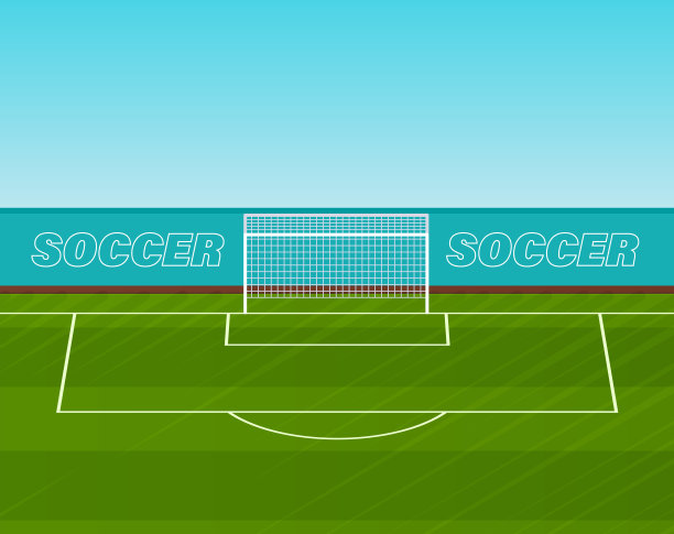 足球栅栏门在草坪上，逼真的球场球场图片下载