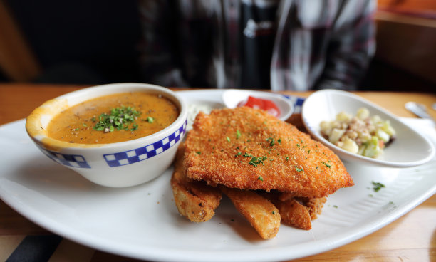 脆炸比目鱼柳配浓汤图片下载