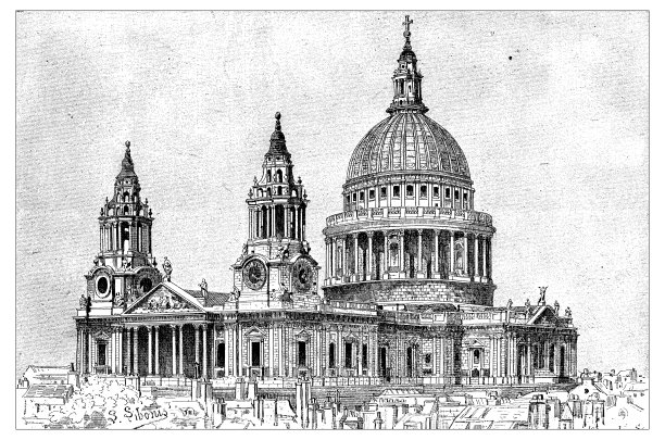 英格兰，苏格兰和爱尔兰的古董插图:圣保罗大教堂图片下载