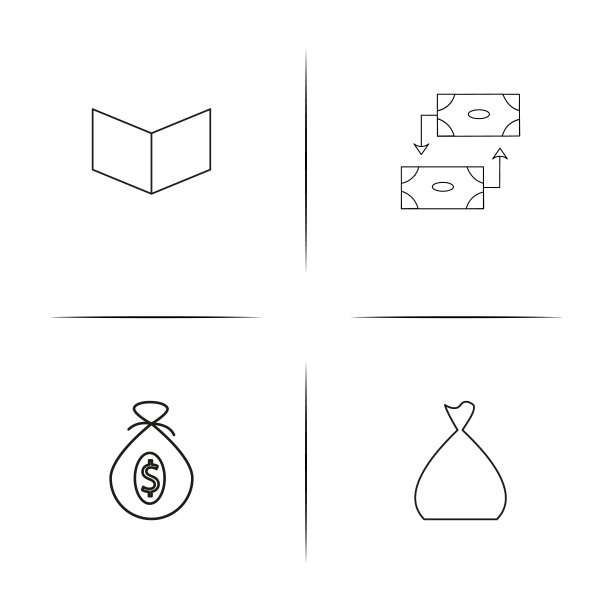 银行，金融和金钱简单的线性图标集。概述了矢量图标图片下载