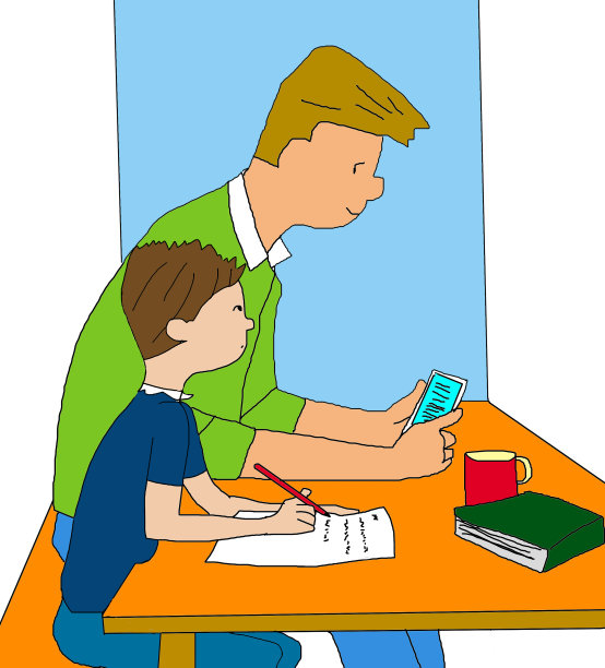 父亲和儿子用手机学习和研究图片下载