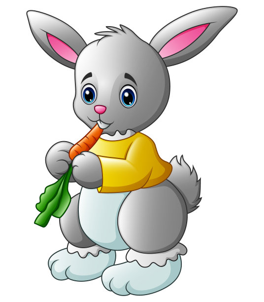 卡通兔子吃胡萝卜孤立的白色背景图片下载