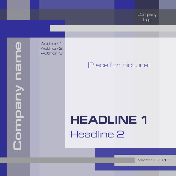 布局与文本框的几何设计在深蓝色，灰色的色调。广场现代背景与条。矢量平面模板的封面，年度报告，业务演示，小册子，杂志，海报，传单，广告牌。EPS10插图图片下载