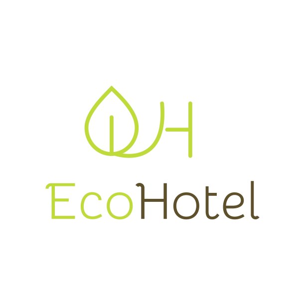 矢量型生态酒店。以字母“EH”形式出现的一片绿叶。作为一个关心环境的绿色酒店是非常好的。图片下载