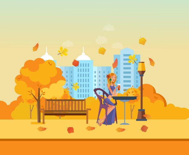 秋天的女孩在孩子们的操场上休息，喝着鸡尾酒图片下载