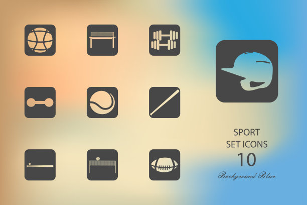 运动。一组平面图标在模糊的背景图片下载