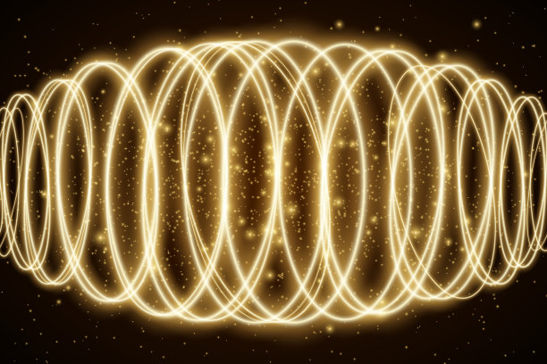发光的金色氖气波的抽象背景。音乐均衡器。你设计的壁纸。神奇的飞尘。混乱的圈子。矢量插图。每股收益10图片下载