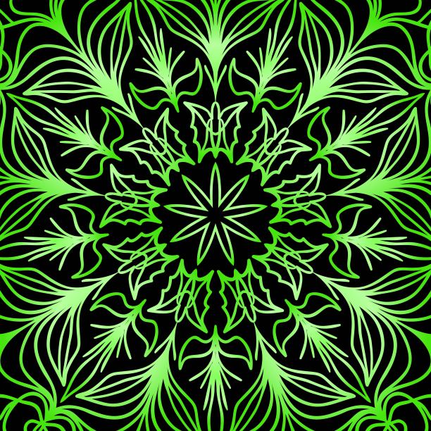 花朵图案。黑色、绿色蕾丝点缀。矢量图图片下载