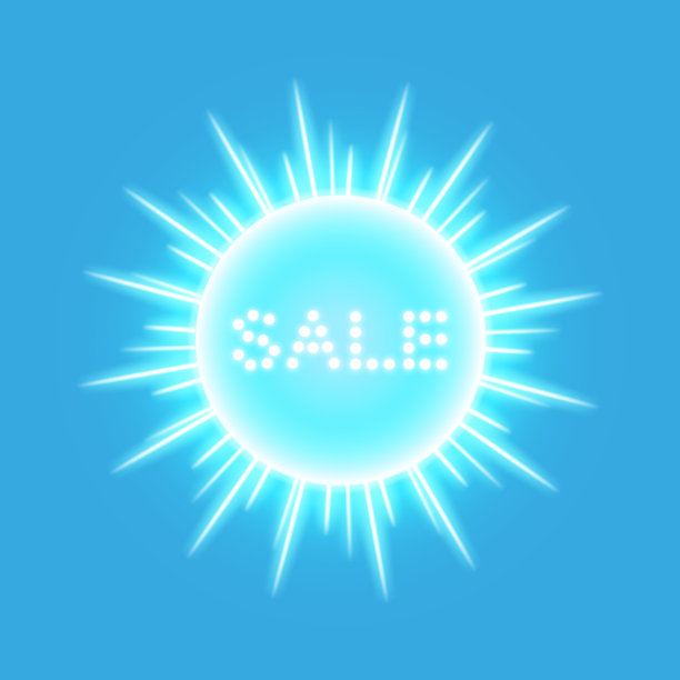 超级夏季销售旗帜与太阳在黄色的背景。商业季节性购物概念，向量图片下载