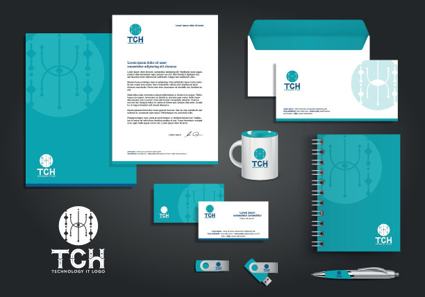 企业形象模板设计矢量抽象文具，礼品彩色促销纪念品等元素。链接数字技术集，图片下载