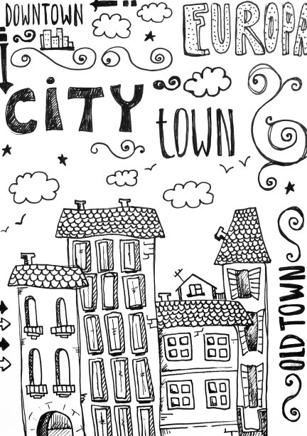 旧城手绘涂鸦图片下载