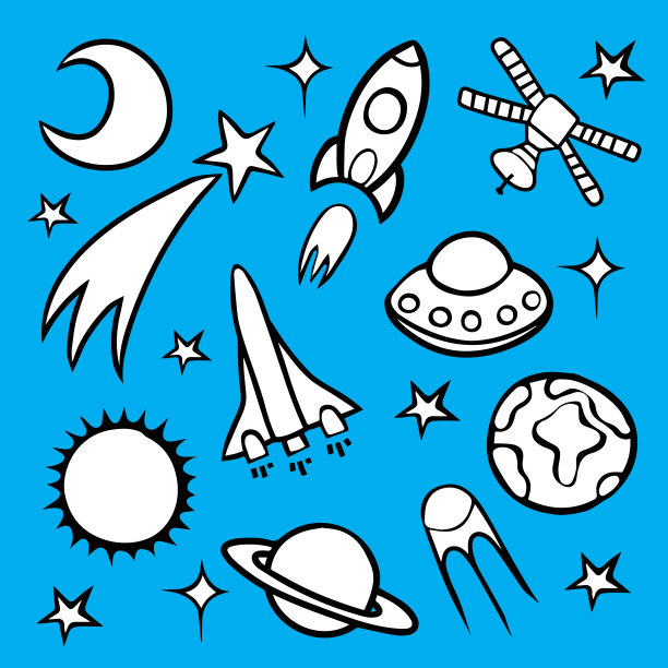 卡通涂鸦空间元素集。图片下载