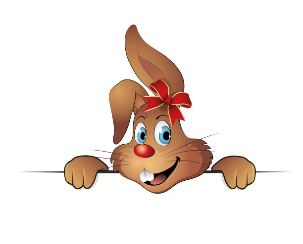 带丝带蝴蝶结的复活节兔子，带广告标志的复活节兔子，图片下载